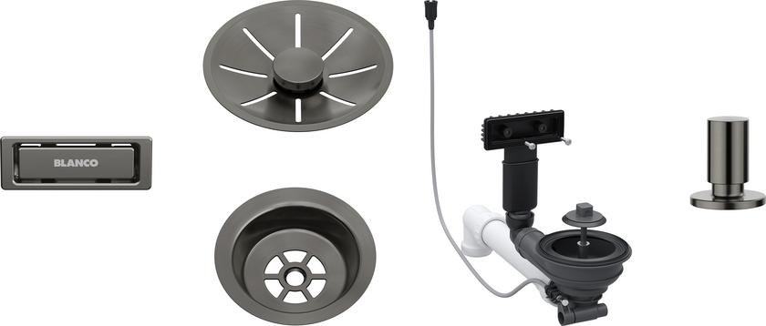 Odtoková sada Blanco v provedení Dark Steel, pro jednu vaničku s excentrem