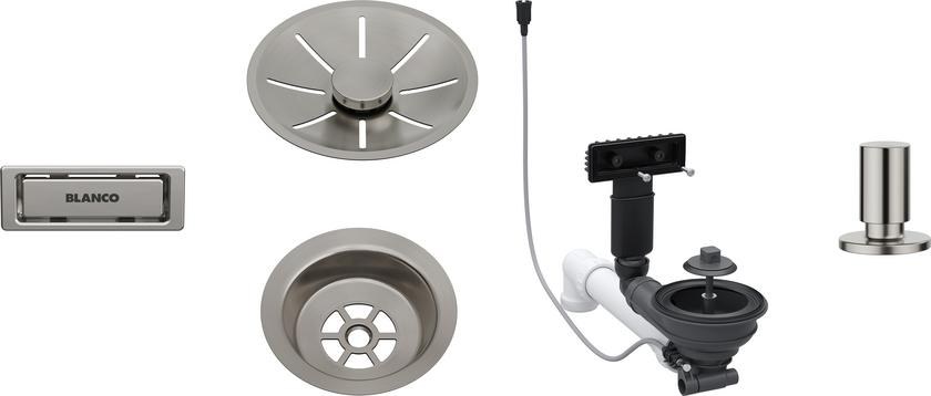 Odtoková sada Blanco v provedení Satin Platinum, pro jednu vaničku s excentrem