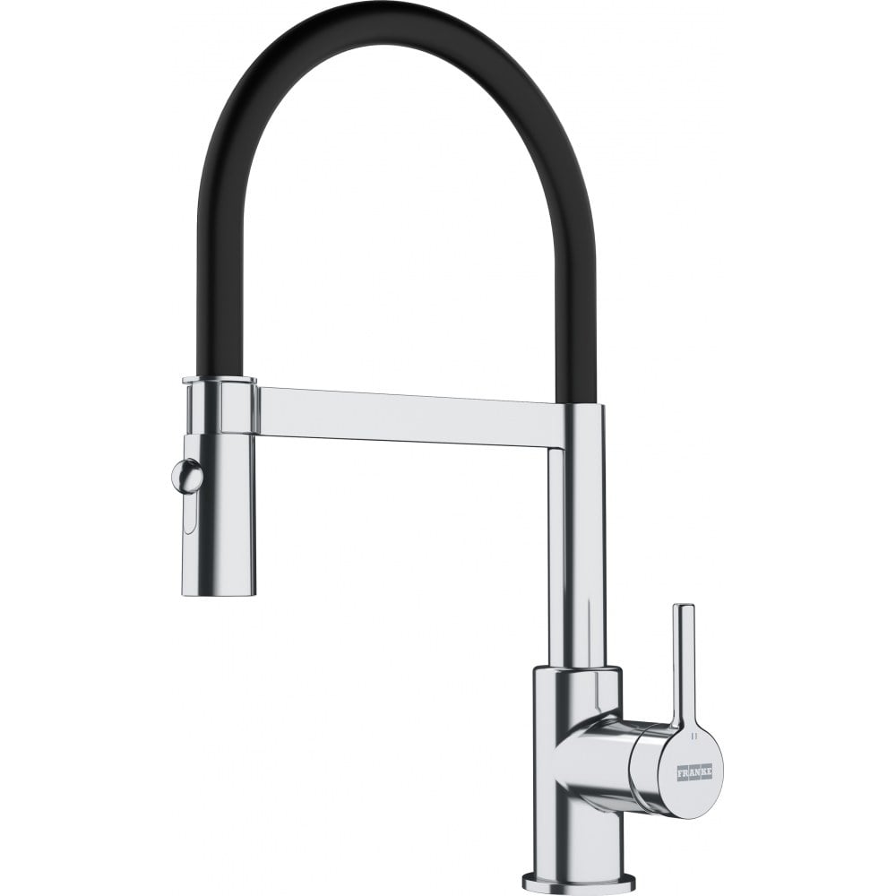 Kuchyňská baterie LINA 115.0626.085 s flexibilním ramínkem v provedení chrom/černá se sprchou