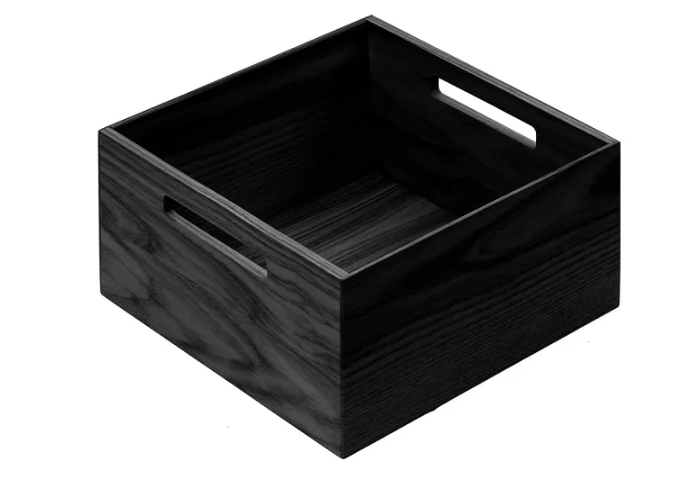 Dřevěný box s úchopy, LiniQ, jasan černý 236x236x120 černý jasan